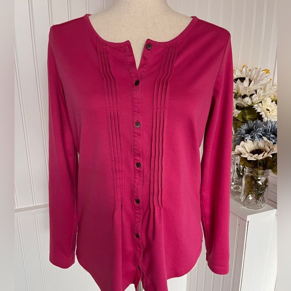 L.L.Bean Pink Relaxed Button Up Shirt Roll-Tab Sleeve Supima Cotton